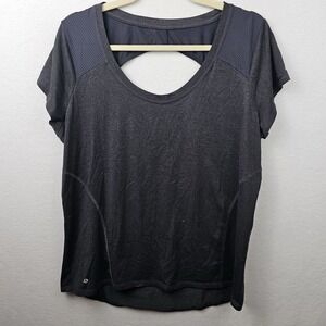 Xersion Top Woman's Size Large Black Short Sleeve Cutout Back Athletic T
